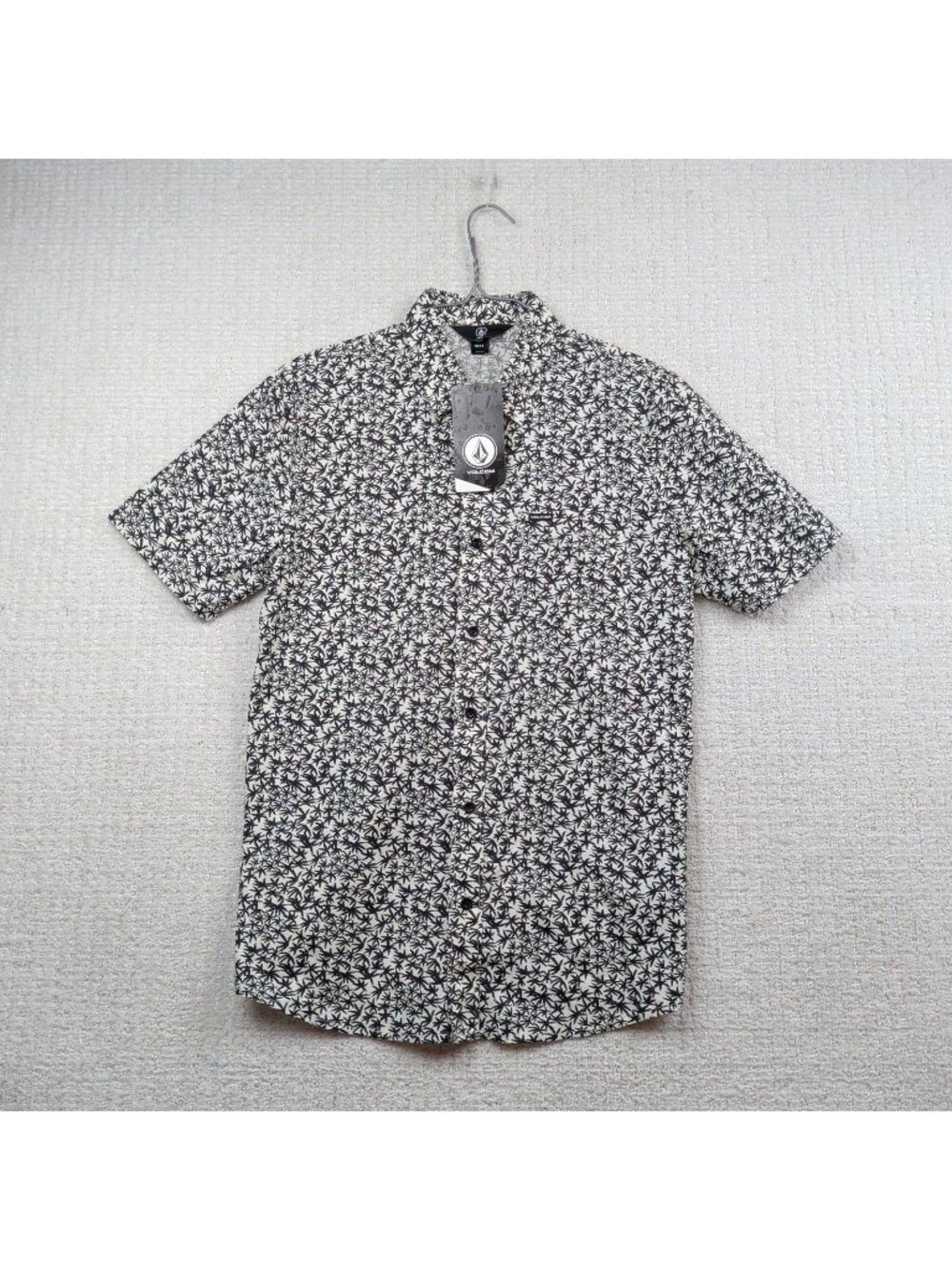 Volcom Mens Warbler Button Up Short Sleeve Shirt Sz S Palm Leaf / Weed AOP NWT